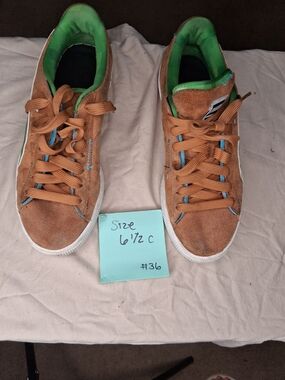 Puma Brown Suede Sneakers with Green Inner Lining